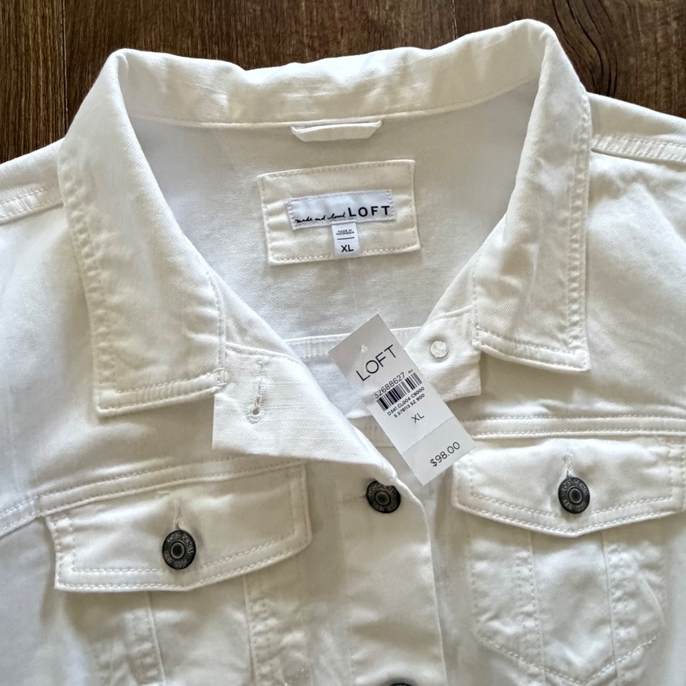 LOFT Denim Jacket White Button Front Trucker Women XL - Picture 6 of 15